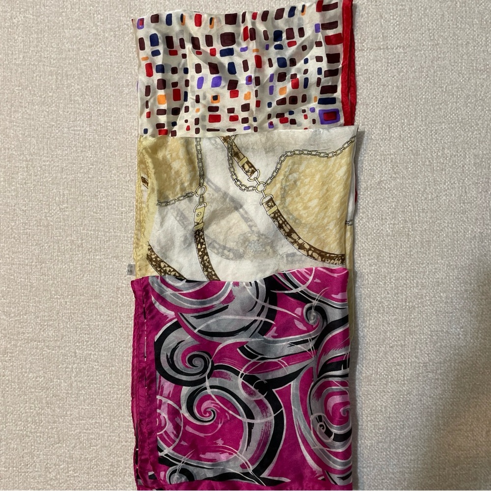 Bundle of 3 100% Silk Scarves All 20x20 Inches